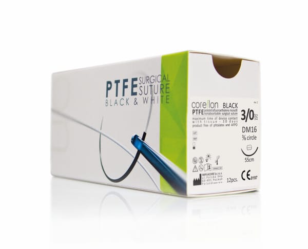 Coreflon | Suture non assorbibili, monofilamento, bianche 5/0 / DKO16 | Ago 3/8 cerchio, microtagliente, 16mm, Nero C5DK0165512B