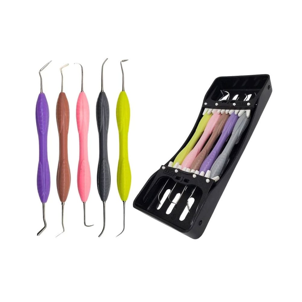 Artman Instruments Silikongriff-Dental-Kompositfüllungsinstrumenten-Set mit Kassetten-Halter, 5-teilig, Kompositrestaurationswerkezeuge – Precision Dental, Füllungsinstrumente