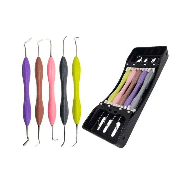 Artman Instruments Silikongriff-Dental-Kompositfüllungsinstrumenten-Set mit Kassetten-Halter, 5-teilig, Kompositrestaurationswerkezeuge