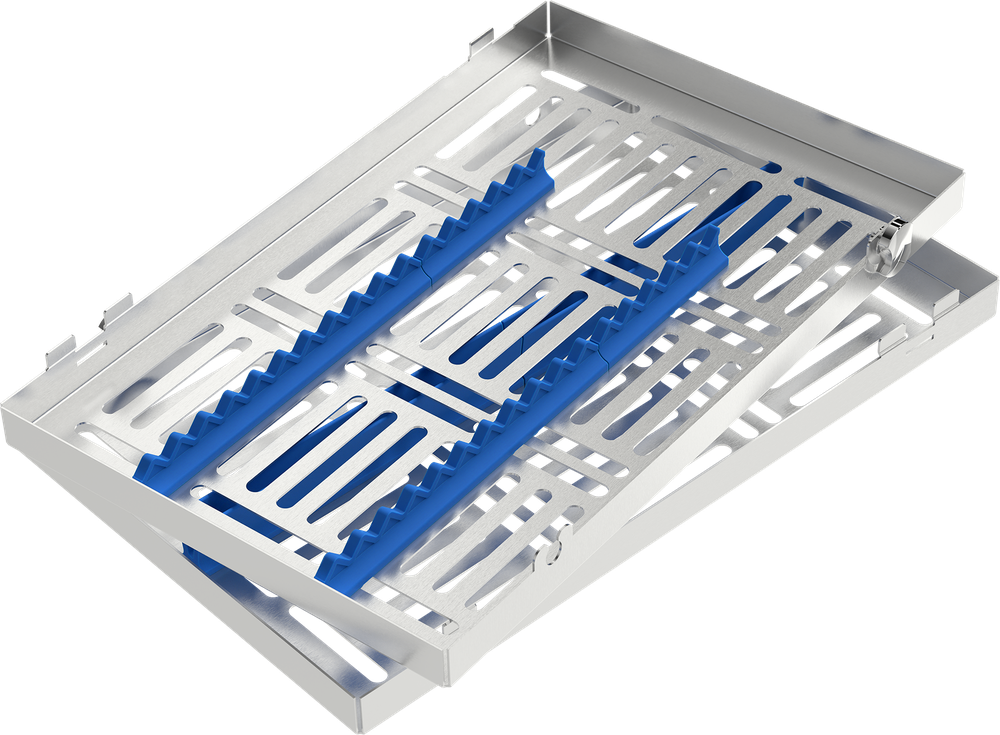 Blau - LARGE 288x182x34 mm - für 15 Instrumente mit Silikon-Schiene 2770-2 – ASA Dental S.p.A. Uninominale, Trays, Sterilcontainer und Zubehör