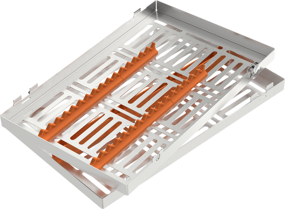 Orange - LARGE 288x182x34 mm - für 15 Instrumente mit Silikon-Schiene 2770-2A – ASA Dental S.p.A. Uninominale, Trays, Sterilcontainer und Zubehör