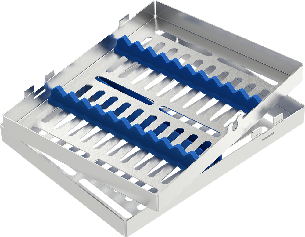 Blau - MEDIUM 182x144x34 mm - für 10 Instrumente mit Silikon-Schiene 2771-1 – ASA Dental S.p.A. Uninominale, Trays, Sterilcontainer und Zubehör