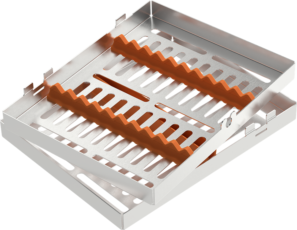 Orange - MEDIUM 182x144x34 mm - für 10 Instrumente mit Silikon-Schiene 2771-1A – ASA Dental S.p.A. Uninominale, Trays, Sterilcontainer und Zubehör