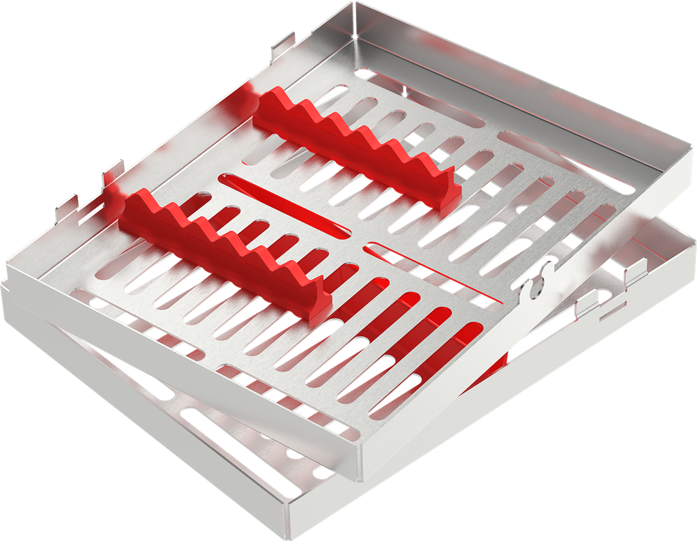 Rot - MEDIUM 182x144x34 mm - für 5 Instrumente mit Silikon-Schiene 2771-2R – ASA Dental S.p.A. Uninominale, Trays, Sterilcontainer und Zubehör
