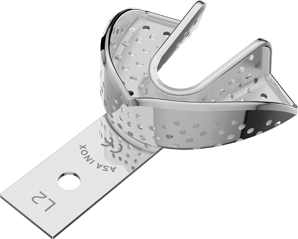 Perforiert, Edelstahl - PERMA-LOCK high grip - größerer Retentionsrand und intern mit Satineffekt, Abformmaterial hält ohne Haftmittel - UK - XS 2804S-L2 – ASA Dental S.p.A. Uninominale, Einmalabdrucklöffel