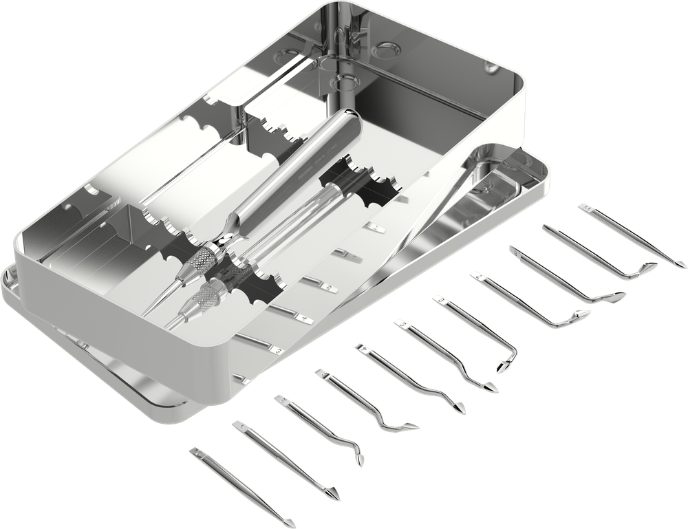 Syndesmotom-Set: 1 Griff, 11 Aufsätze, 1 Tablett S0296-1 – ASA Dental S.p.A. Uninominale, Sonstige chirurgische Instrumente