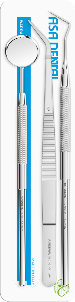 Griff + Spiegel Nr. 4, Sonde Nr. 9, London-College-Pinzette S0600-9 – ASA Dental S.p.A. Uninominale, Instrumentenbad