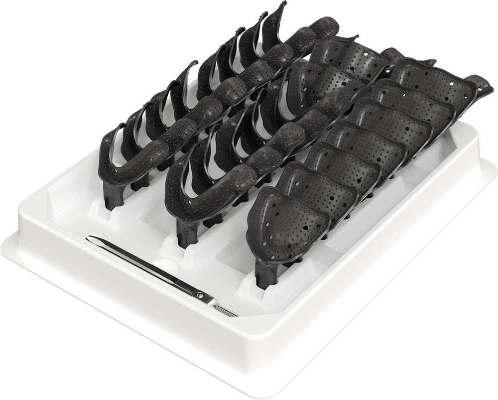 Set mit 24 Abformlöffel + Zirkel - unbezahnt - autoklavierbar max 130°C - 24er Pack S2851-24 – ASA Dental S.p.A. Uninominale, Einmalabdrucklöffel