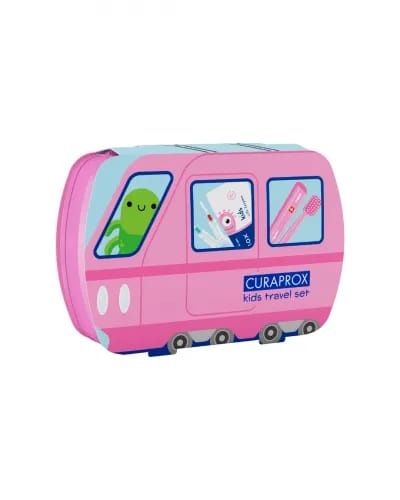 Kids Travel-Set von 6 bis 12 Jahren, pink – Curaden AG, Zahnbürsten