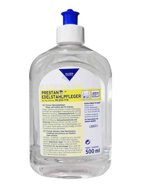 Prestan Edelstahlpfleger, Flasche 500 ml – DKL Chairs, Flächendesinfektion
