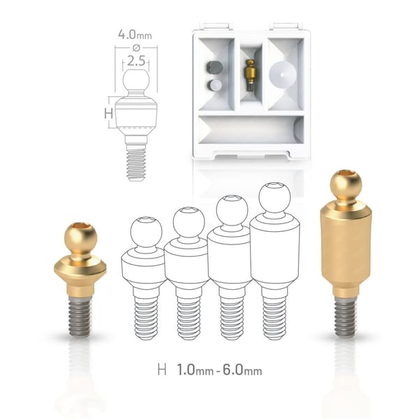 Straight Overdenture Ball Attachment / Abutment - Transparent Cap | Mini-Kit compatible with Venus® Merkurhex Ø3.5 - Ø4.7 IH 6.0 RP