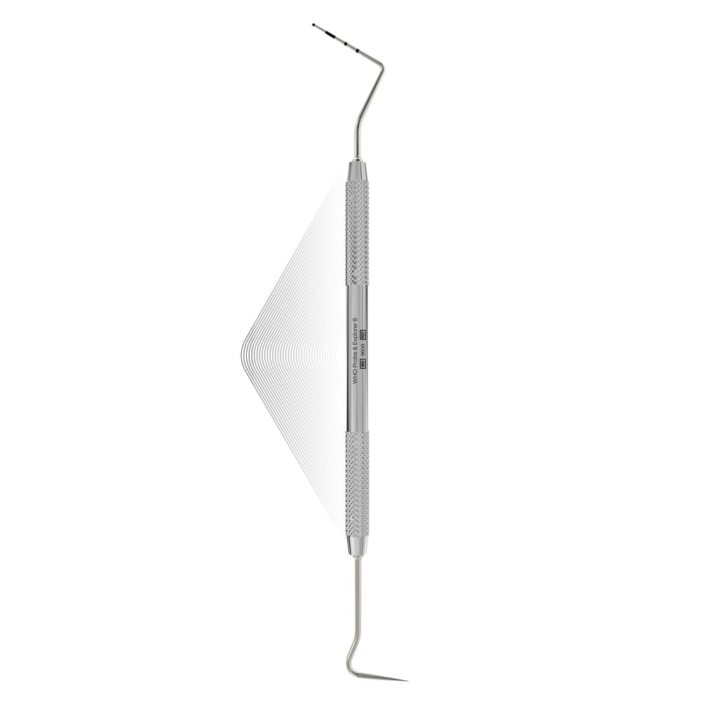 Explorer 8 + WHO Probe 11.5mm (ball end) | ErgoLite 10553 – ErgoDenta ApS, Sonden