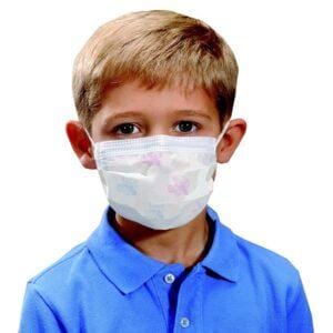 Teddybär-Kindermaske mit SO SOFT® Weiß mit rosa und blauem Teddybär-Aufdruck