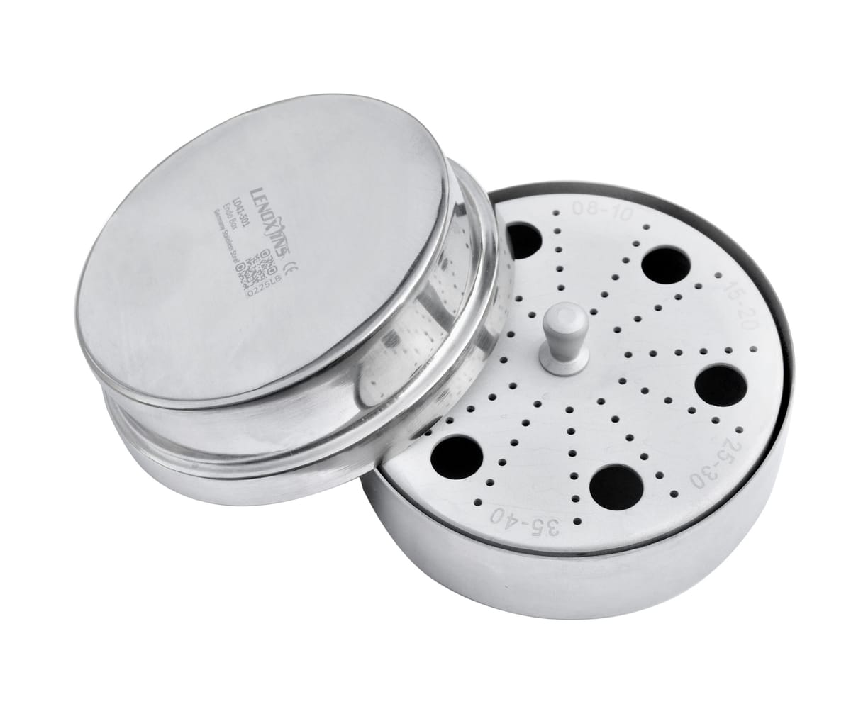 Aluminium Endo Box Round Shape 1.8mm with 72 Holes Stainless Steel – LENOX INS - Lensur Instruments Ltd., Trays, Sterilcontainer und Zubehör