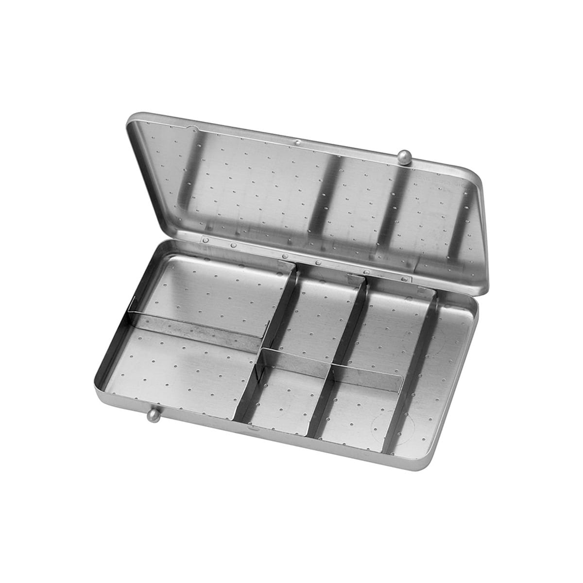 Nadelkassette mit Unterteilungen, 150 x 95 x 13 mm Deckel gelocht – Boden gelocht 88.114.00 – Dewimed Medizintechnik GmbH, Trays, Sterilcontainer und Zubehör