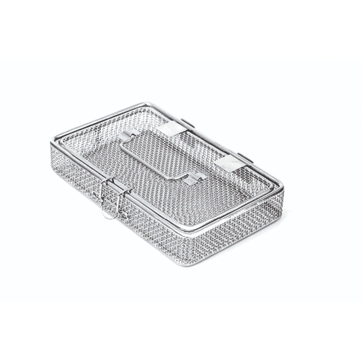 wire basket, 175 x 153 x 35 mm mesh: 3,3×3,3 mm, wire: ø 0.9 mm with lid 88.299.50 – Dewimed Medizintechnik GmbH, Sterilisationszubehör