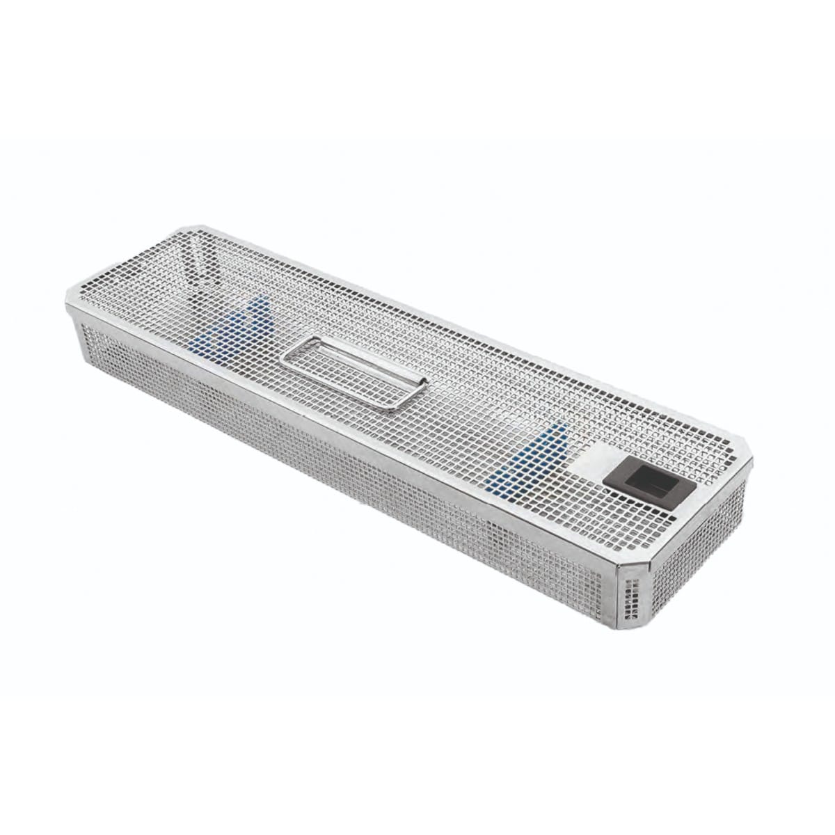 perforated basket, 492 x 134 x 55 mm mesh: 4x4 mm, wire: ø 0,1 mm with lid and silicone fixation systems 88.310.54 – Dewimed Medizintechnik GmbH, Sonstige Ersatzteile