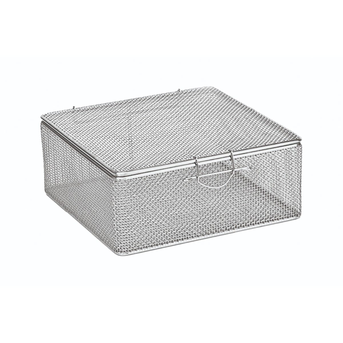 small fine mesh baskets, 60 x 60 x 40 mm mesh: 2×2 mm, wire: ø 0,5 mm with lid 88.311.04 – Dewimed Medizintechnik GmbH, Trays, Sterilcontainer und Zubehör
