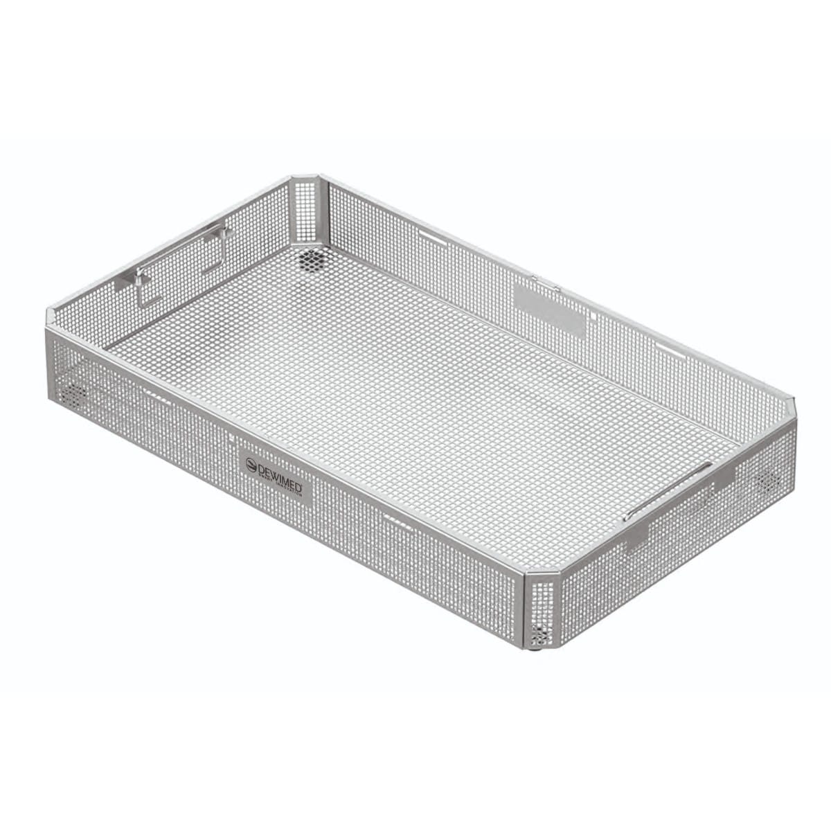 perforated stainless steel basket, 533 x 340 x 110 mm without lid 88.370.80 – Dewimed Medizintechnik GmbH, Trays, Sterilcontainer und Zubehör