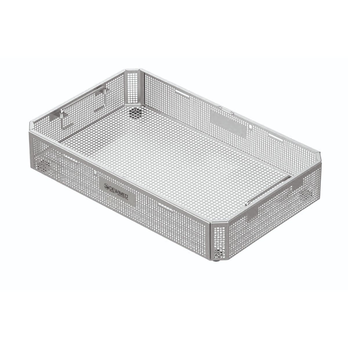 perforated stainless steel basket, 405 x 253 x 40 mm without lid 88.374.80 – Dewimed Medizintechnik GmbH, Trays, Sterilcontainer und Zubehör