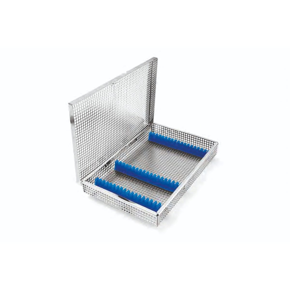 dental basket, 274 x 180 x 34 mm ø 5 holds 17 instruments with lid and silicone fixations systems 88.378.00K – Dewimed Medizintechnik GmbH, Trays, Sterilcontainer und Zubehör