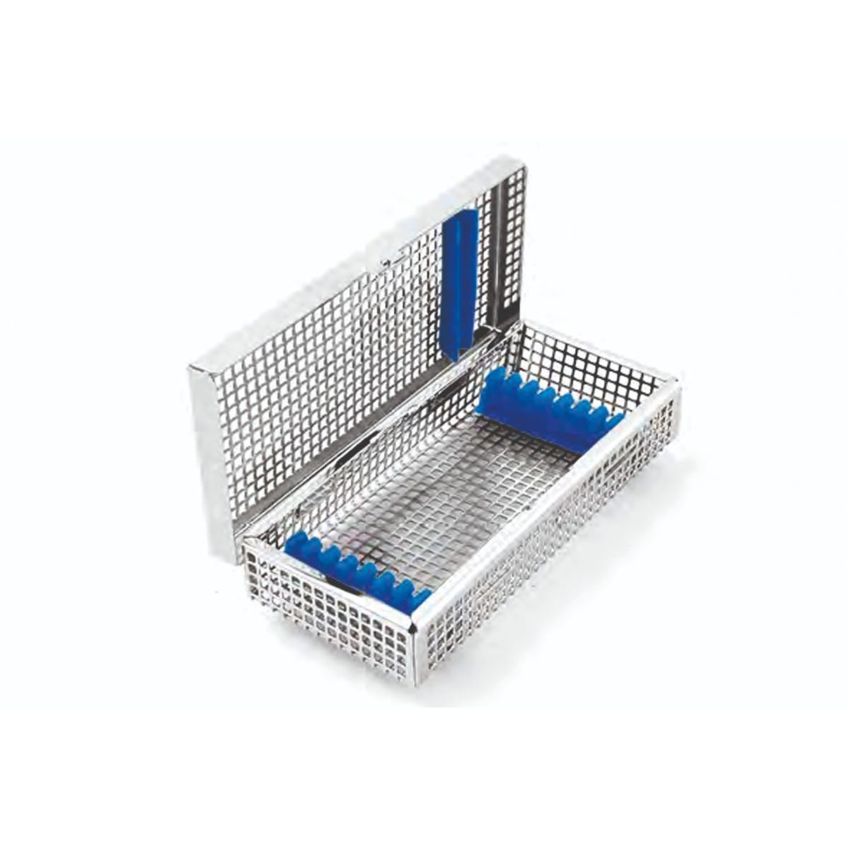 dental basket, 188 x 86 x 36 mm ø 5 holds 8 instruments with lid and silicone fixations systems 88.378.50K – Dewimed Medizintechnik GmbH, Trays, Sterilcontainer und Zubehör