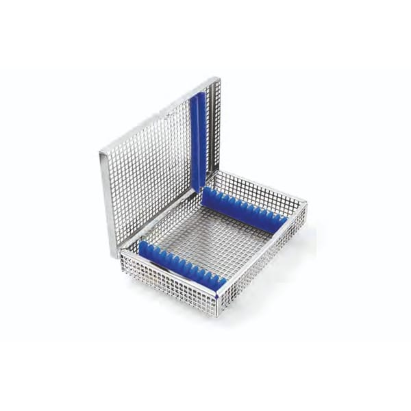 dental basket, 191 x 130 x 36 mm ø 5 holds 12 instruments with lid and silicone fixations systems 88.378.60K