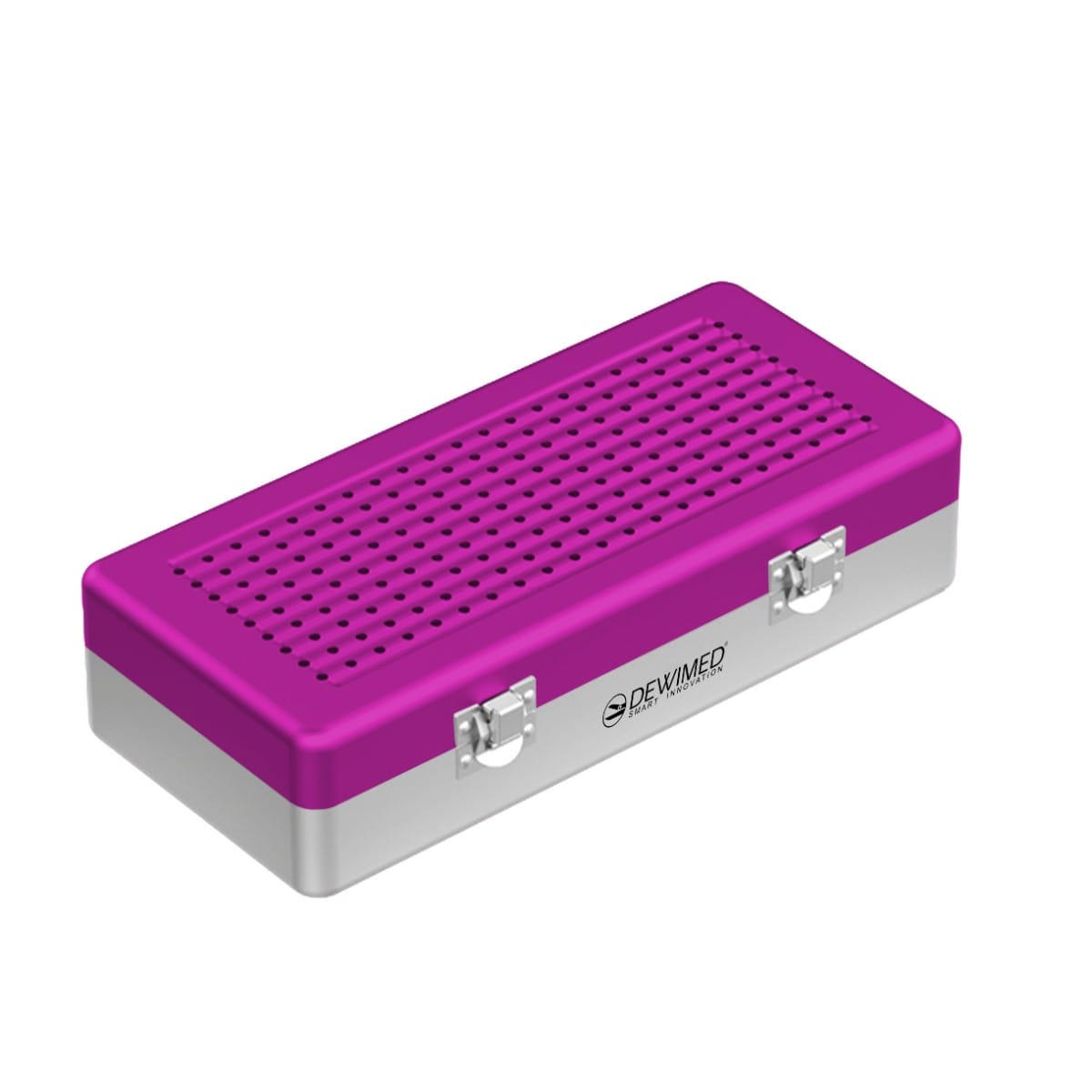 container implant model, 300 x 150 x 75 mm purple perforated bottom and perforated lid 88.505.20 – Dewimed Medizintechnik GmbH, Trays, Sterilcontainer und Zubehör