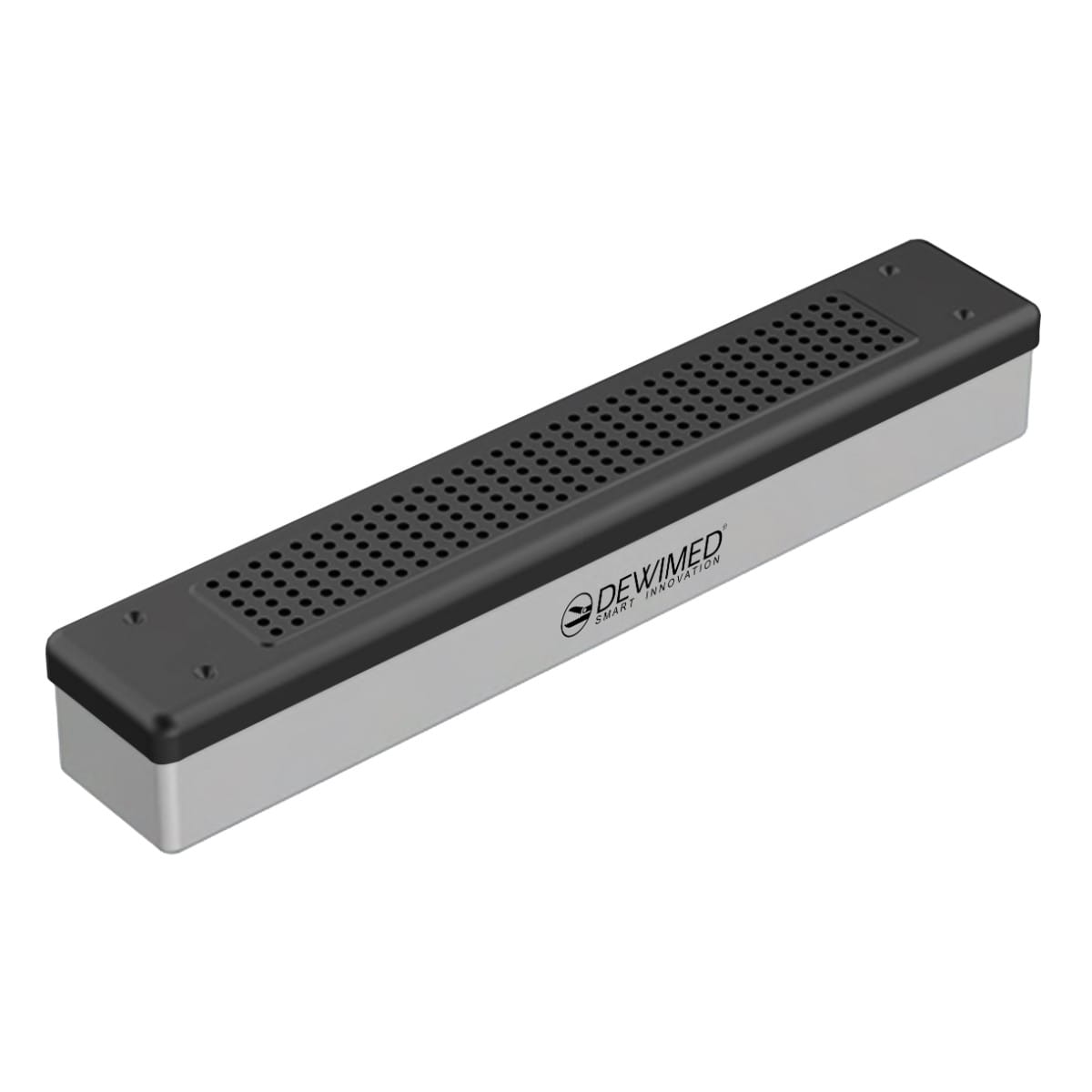 container scopy model, 455 x 80 x 70 mm black perforated bottom and perforated lid 88.507.80 – Dewimed Medizintechnik GmbH, Trays, Sterilcontainer und Zubehör
