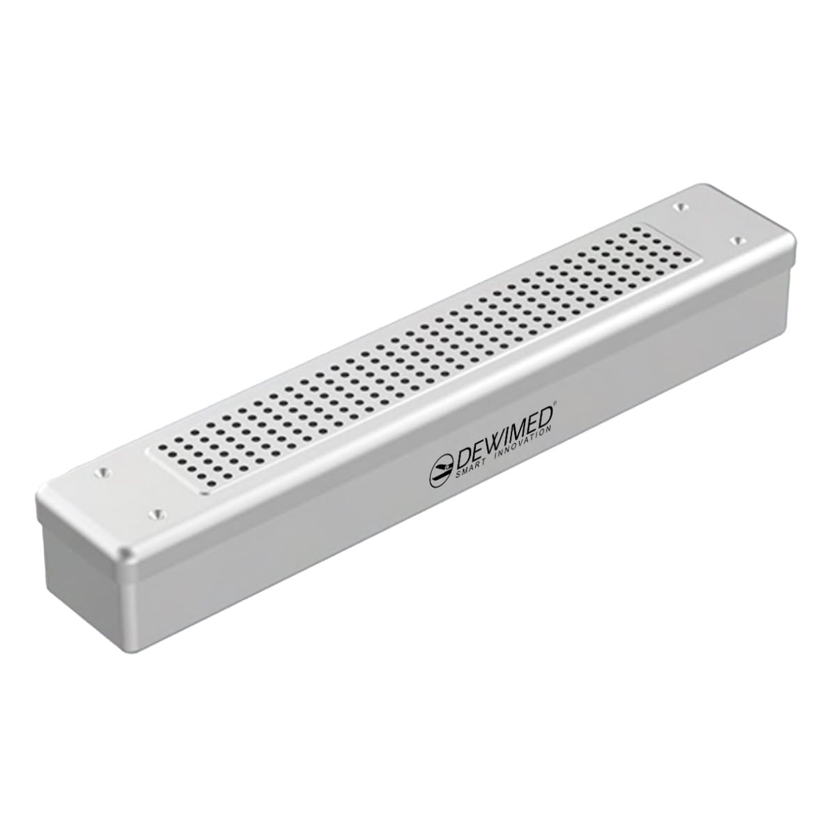 container scopy model, 455 x 80 x 70 mm grey perforated bottom and perforated lid 88.508.30 – Dewimed Medizintechnik GmbH, Trays, Sterilcontainer und Zubehör