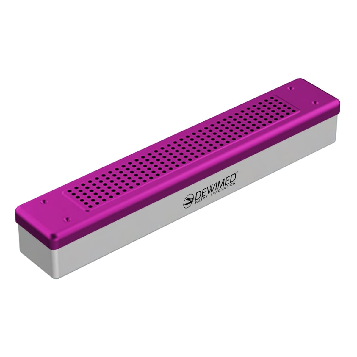container scopy model, 455 x 80 x 70 mm purple perforated bottom and perforated lid 88.509.00 – Dewimed Medizintechnik GmbH, Trays, Sterilcontainer und Zubehör