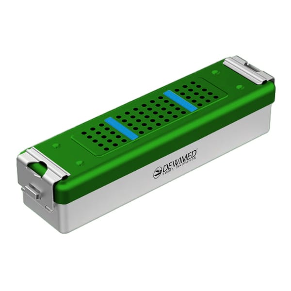 container scopy model with silicone holders, 275 x 70 x 65 mm green perforated bottom and perforated lid 88.511.80
