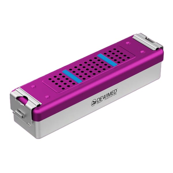container scopy model with silicone holders, 275 x 70 x 65 mm purple perforated bottom and perforated lid 88.513.11