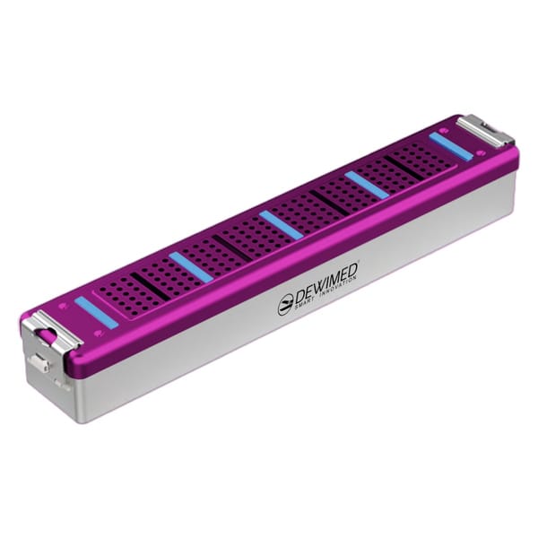 container scopy model with silicone holders, 470 x 82 x 74 mm purple perforated bottom and perforated lid 88.513.30