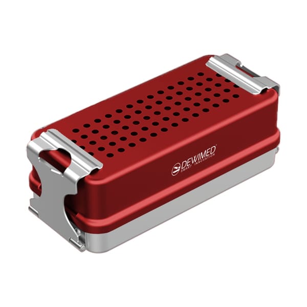 container mini implant, 160 x 72 x 57 mm red non-perforated bottom and perforated lid 88.520.11