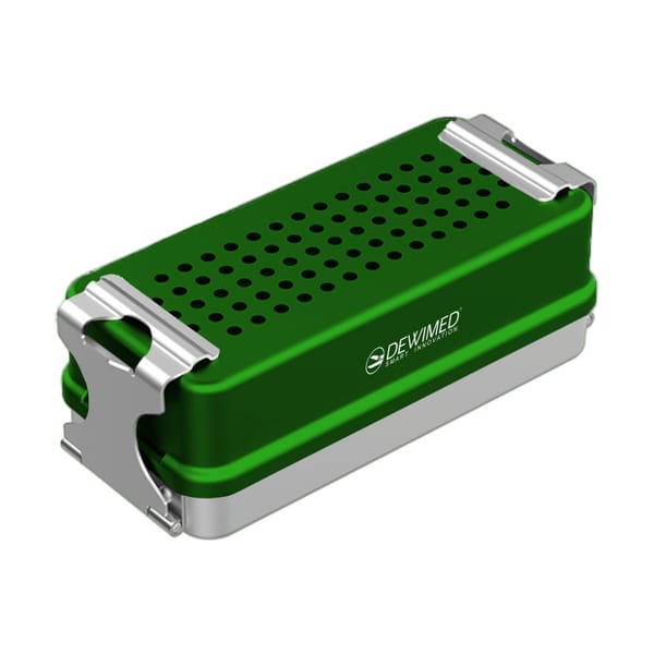 container mini implant, 160 x 72 x 57 mm green non-perforated bottom and perforated lid 88.520.30