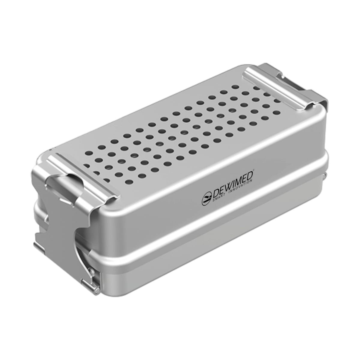 container mini implant, 160 x 72 x 57 mm grey non-perforated bottom and perforated lid 88.520.50 – Dewimed Medizintechnik GmbH, Trays, Sterilcontainer und Zubehör