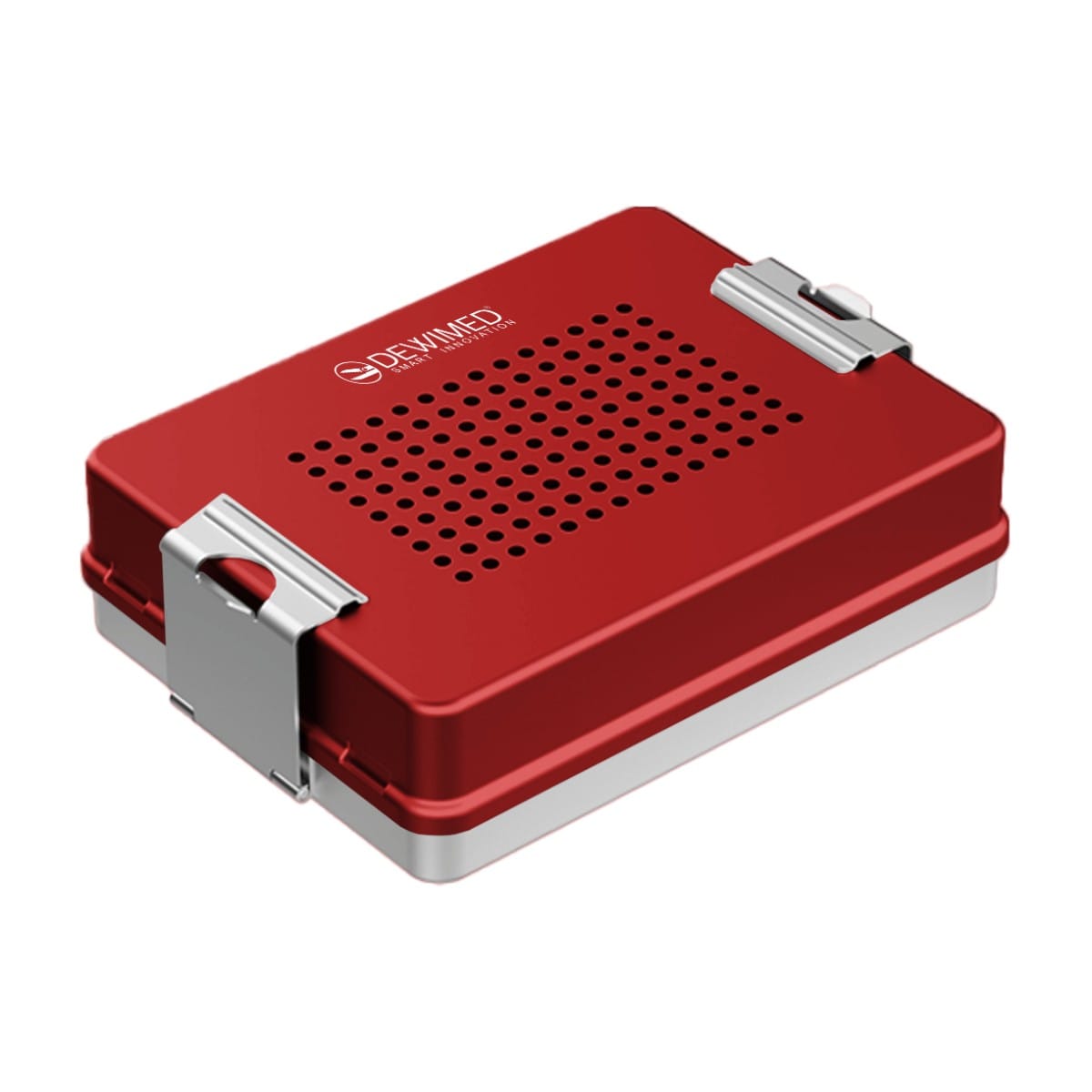 container mini implant, 200 x 147 x 57 mm red non-perforated bottom and perforated lid 88.520.70 – Dewimed Medizintechnik GmbH, Sonstige Einmalartikel