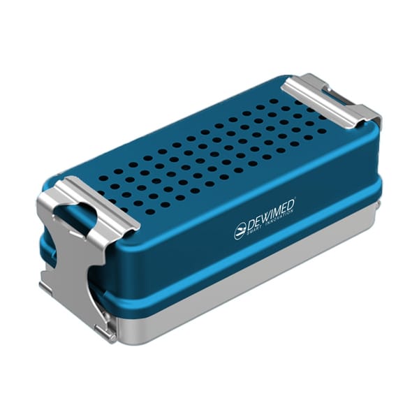 container mini implant, 160 x 72 x 57 mm blue perforated bottom and perforated lid 88.521.40