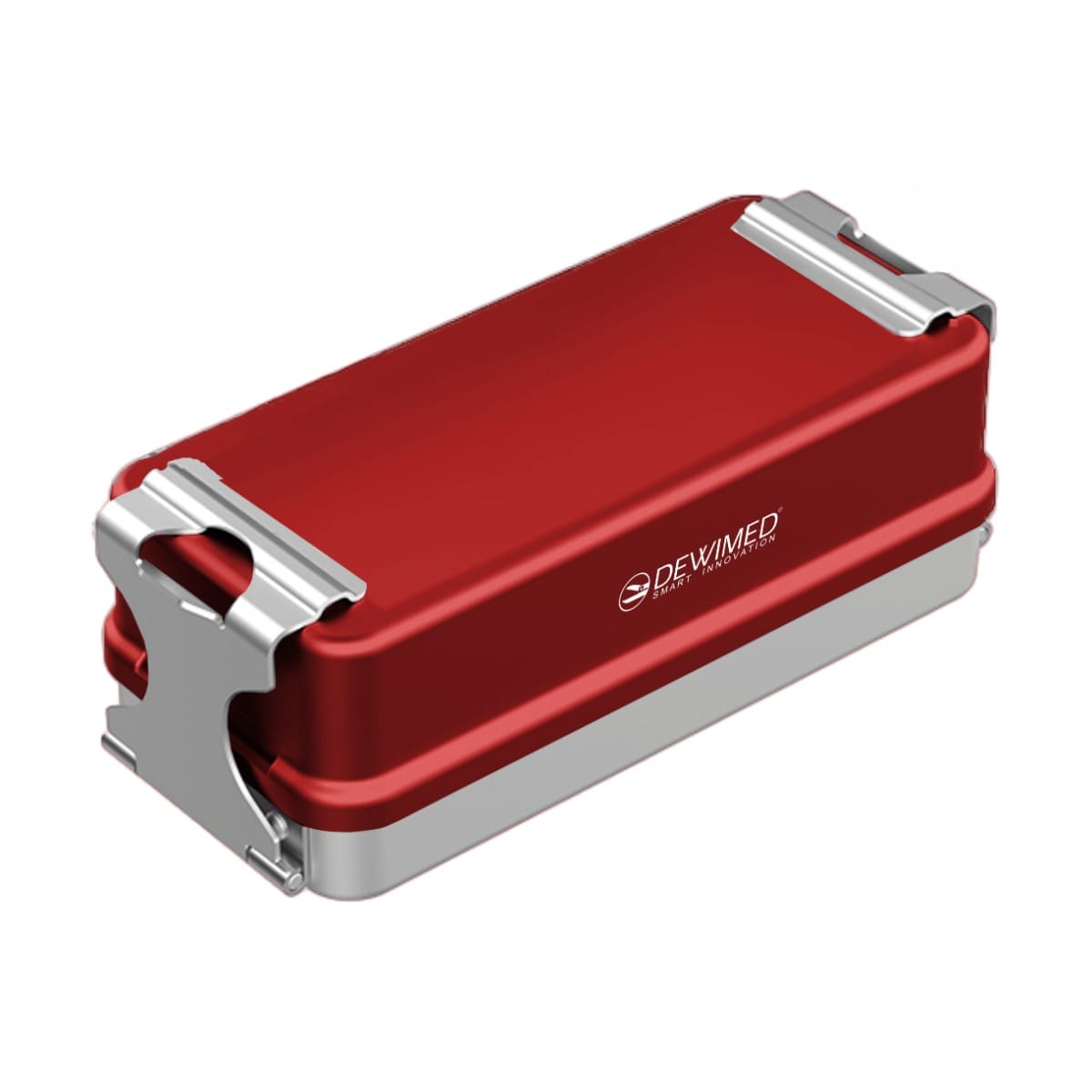 container mini implant, 160 x 72 x 57 mm red non-perforated bottom and non-perforated lid 88.522.50 – Dewimed Medizintechnik GmbH, Trays, Sterilcontainer und Zubehör