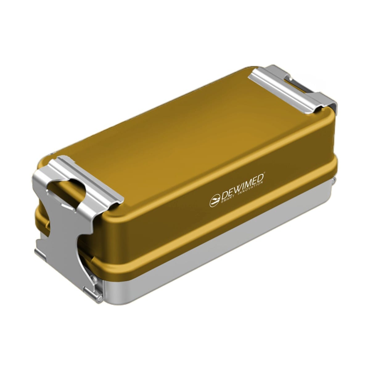 container mini implant, 160 x 72 x 57 mm yellow non-perforated bottom and non-perforated lid 88.522.80 – Dewimed Medizintechnik GmbH, Trays, Sterilcontainer und Zubehör