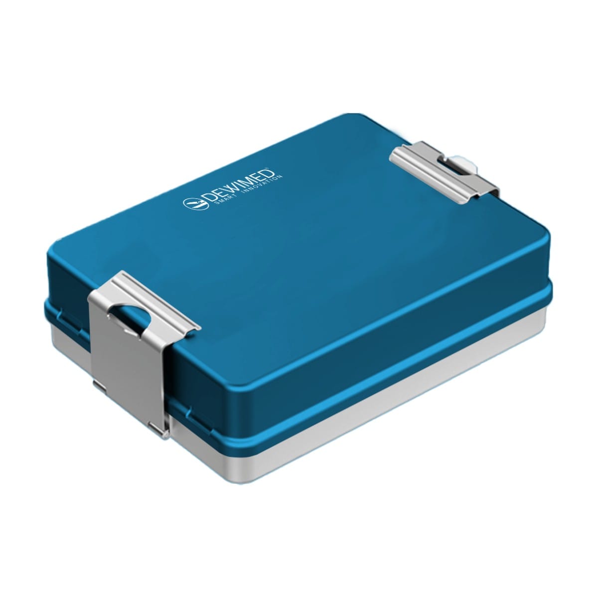container mini implant, 200 x 147 x 57 mm blue non-perforated bottom and non-perforated lid 88.523.29 – Dewimed Medizintechnik GmbH, Trays, Sterilcontainer und Zubehör