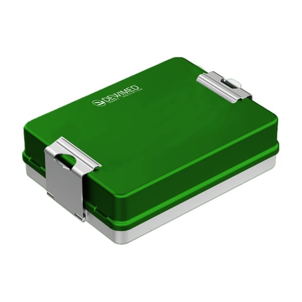 container mini implant, 200 x 147 x 57 mm green non-perforated bottom and non-perforated lid 88.523.30