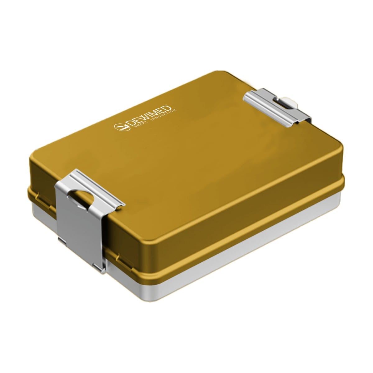 container mini implant, 200 x 147 x 57 mm yellow non-perforated bottom and non-perforated lid 88.523.40 – Dewimed Medizintechnik GmbH, Trays, Sterilcontainer und Zubehör