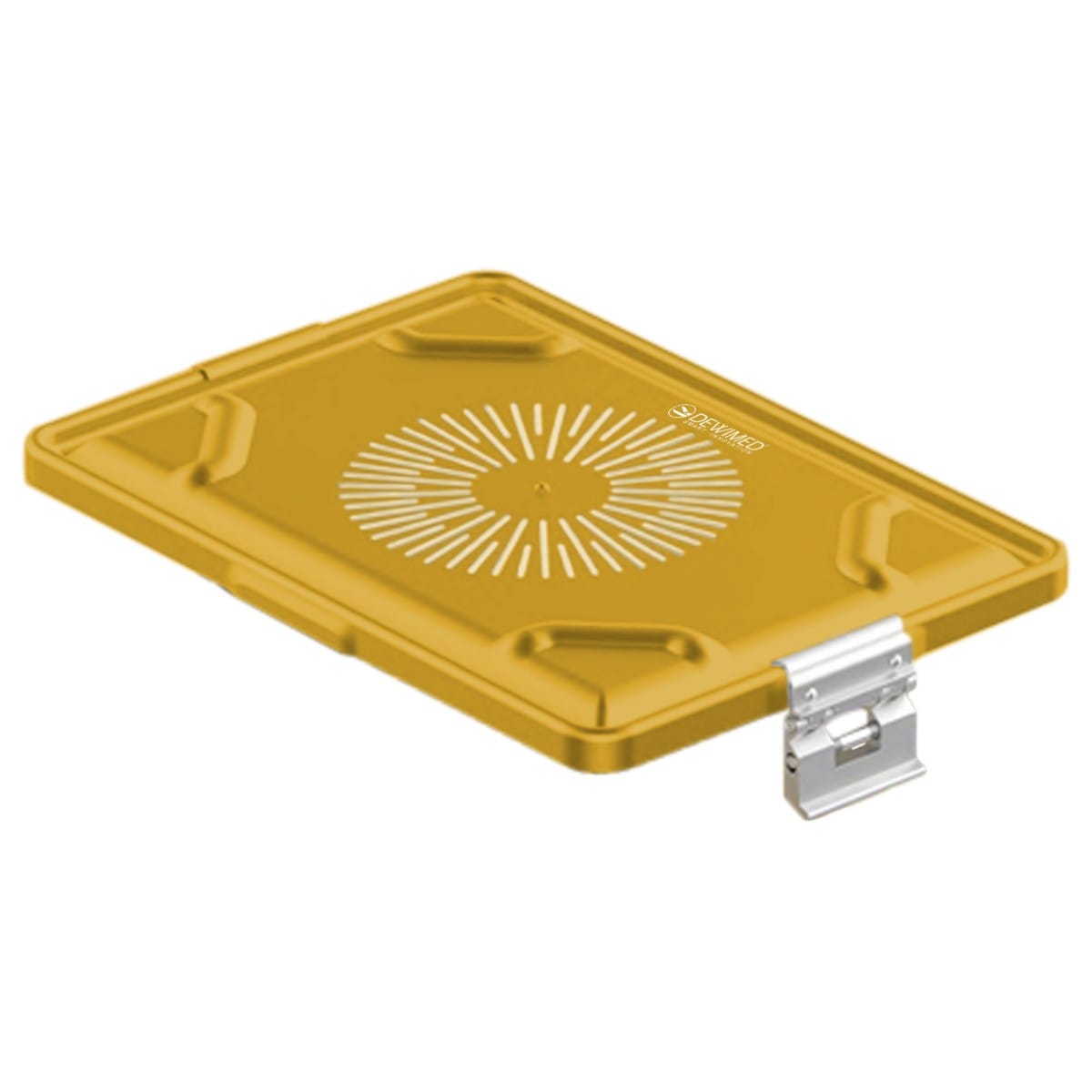 container lid yellow, 365 x 255 mm large dental model perforated 88.616.81 – Dewimed Medizintechnik GmbH, Trays, Sterilcontainer und Zubehör