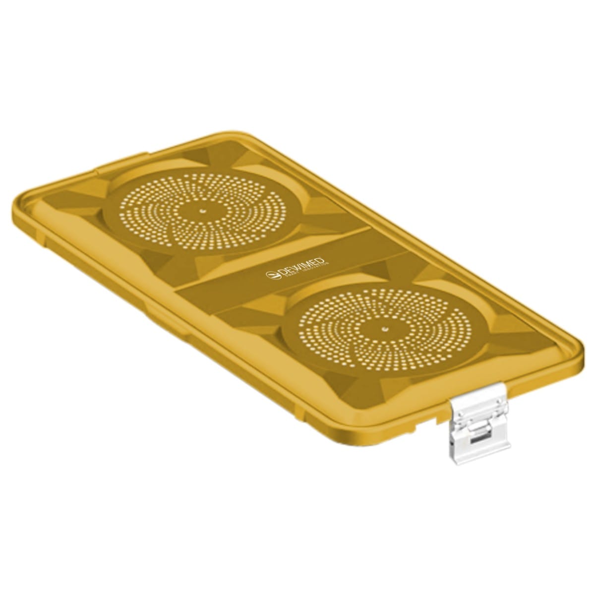 container lid yellow, 585 x 285 mm 1 / 1 standard plus model perforated 88.631.21 – Dewimed Medizintechnik GmbH, Trays, Sterilcontainer und Zubehör