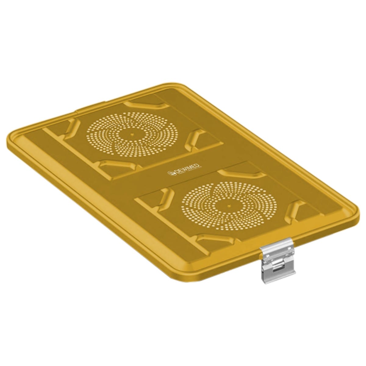 container lid yellow, 583 x 370 mm extra large size standard plus model perforated 88.633.27 – Dewimed Medizintechnik GmbH, Trays, Sterilcontainer und Zubehör