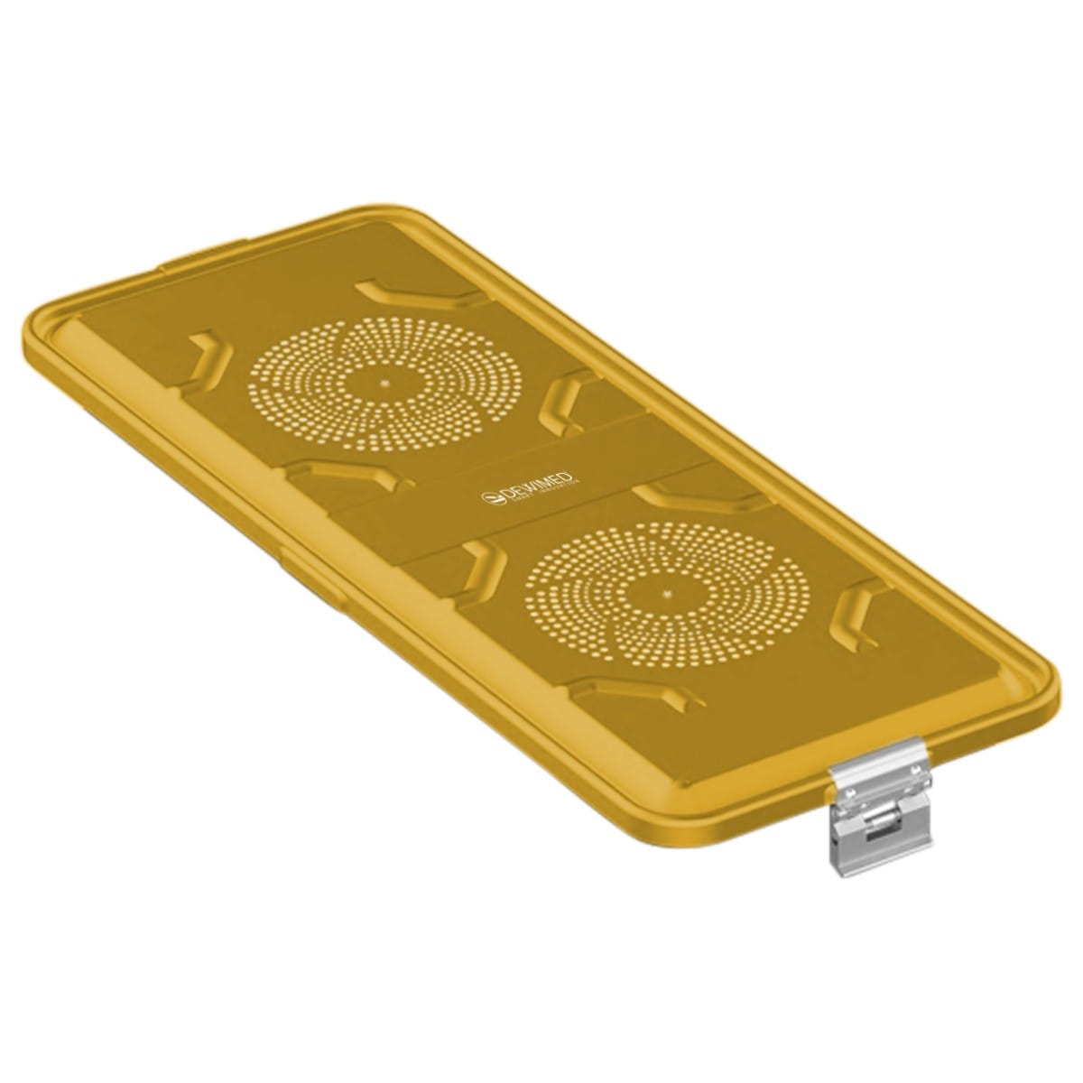 container lid yellow, 710 x 285 mm extra long standard plus model perforated 88.633.71 – Dewimed Medizintechnik GmbH, Trays, Sterilcontainer und Zubehör