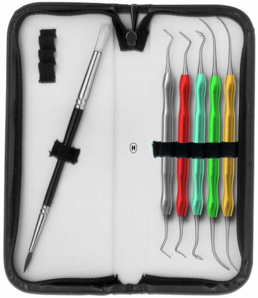 HSL 023-15, Aufwachsinstrumente + Pinsel im Etui – Karl Hammacher, Sonstige Zahntechnikinstrumente
