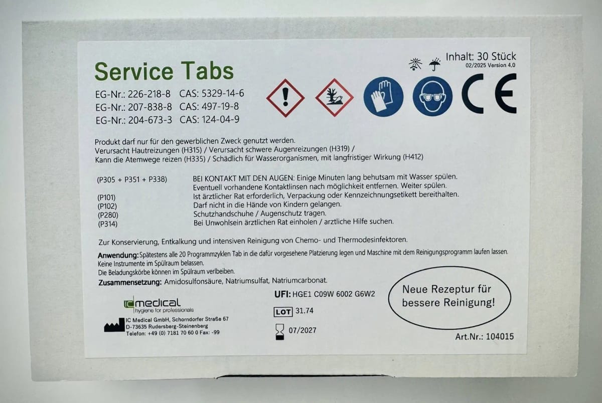 Service Tabs (30 Stück) – IC Medical GmbH, Autoklaven/Sterilisationsgeräte und Zubehör